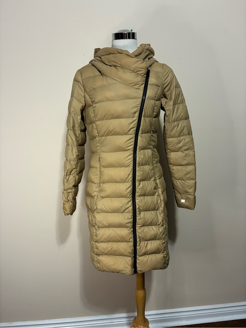 Soia & Kyo Karelle Women’s Hooded Asymmetrical Tan Puffer Coat